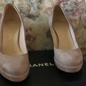 Authentic understated Beige Suede Chanel Pumps.